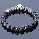 Men's Women Black Obsidian Hematite Sterling Silver Skull Bracelet 925 Cross Spacer DiyNotion Handmade BR138