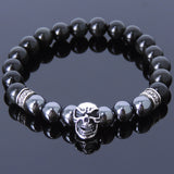Men's Women Black Obsidian Hematite Sterling Silver Skull Bracelet 925 Cross Spacer DiyNotion Handmade BR138