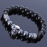 Men's Women Black Obsidian Hematite Sterling Silver Skull Bracelet 925 Cross Spacer DiyNotion Handmade BR138