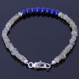 Handmade Gemstone Bracelet Faceted Labradorite Lapis Lazuli 925 Sterling Silver Spacer DiyNotion BR260