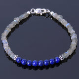 Handmade Gemstone Bracelet Faceted Labradorite Lapis Lazuli 925 Sterling Silver Spacer DiyNotion BR260