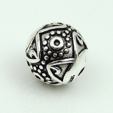 S925 Stamped Sterling Silver 9x9mm Tibetan Nepalese Round Bead Charm WSP178 Retail Wholesale