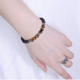 Men/Women Gemstone Bracelet Lava Rock Tiger Eye 925 Sterling Silver Spacers Clasp DiyNotion BR369
