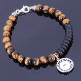 Mens Women Tiger Eye Black Onyx Bracelet Sterling Silver Fleur de Lis 925 Pendant DiyNotion Handmade BR129