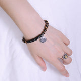 Mens Women Tiger Eye Matte Black Onyx Sterling Silver Bracelet 925 Fleur de Lis Pendant DiyNotion Handmade BR127