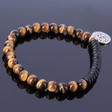 Mens Women Tiger Eye Matte Black Onyx Sterling Silver Bracelet 925 Fleur de Lis Pendant DiyNotion Handmade BR127