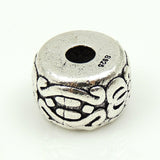 S925 Sterling Silver 10x15mm Chinese Lucky Flat Barrel DIY Charm Bead WSP180 Wholesal Retail