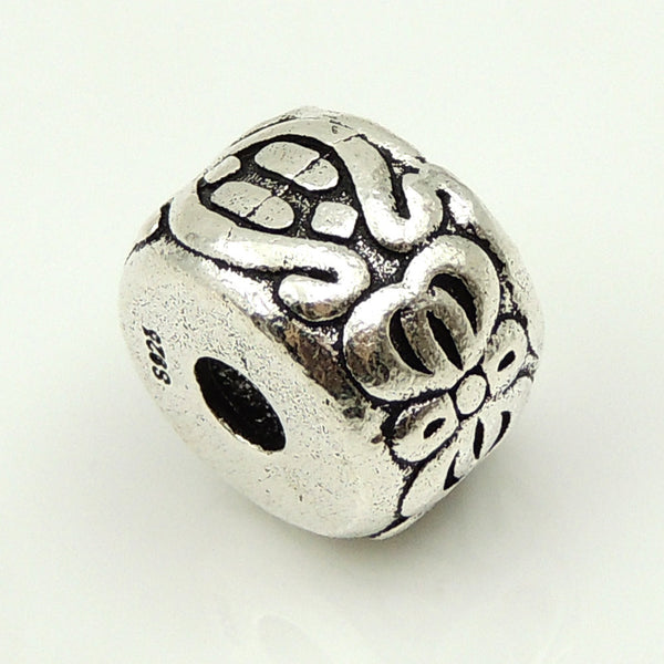 S925 Sterling Silver 10x15mm Chinese Lucky Flat Barrel DIY Charm Bead WSP180 Wholesal Retail