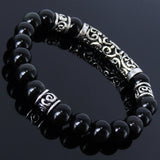 Handmade Men Women Gemstone Bracelet Black Obsidian 925 Sterling Silver Lucky Charm DiyNotion BR021