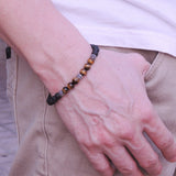 Men/Women Gemstone Bracelet Lava Rock Tiger Eye 925 Sterling Silver Spacers DiyNotion BR369E