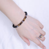 Men's Women Matte Black Onyx Tiger Eye 925 Sterling Silver Bracelet Spacers DiyNotion Handmade BR371