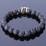 Men/Women Gemstone Bracelet Lava Rock Tiger Eye 925 Sterling Silver Skull DiyNotion BR372