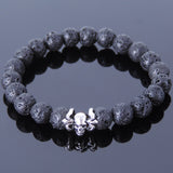 Men/Women Gemstone Bracelet Lava Rock Tiger Eye 925 Sterling Silver Skull DiyNotion BR372
