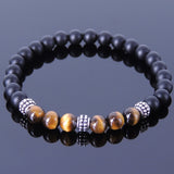 Men's Women Matte Black Onyx Tiger Eye 925 Sterling Silver Bracelet Spacers DiyNotion Handmade BR371
