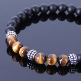 Men's Women Matte Black Onyx Tiger Eye 925 Sterling Silver Bracelet Spacers DiyNotion Handmade BR371