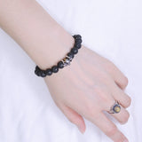 Men/Women Gemstone Bracelet Lava Rock Tiger Eye 925 Sterling Silver Skull DiyNotion BR372