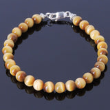 Handmade Men Women Gemstone Bracelet Golden Tiger Eye 925 Sterling Silver Spacers Clasp DiyNotion BR379