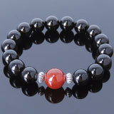 Handmade Men/Women Gemstone Bracelet Black Onyx Red Agate S925 Sterling Silver Spacers DiyNotion BR378