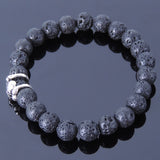 Handmade Men/Women Elastic Bracelet Lava Rock 925 Sterling Silver Skull DiyNotion BR373