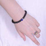 Men/Women Gemstone Bracelet Lava Rock Lapis 925 Sterling Silver Mantra Spacer DiyNotion BR374
