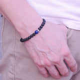 Men/Women Gemstone Bracelet Lava Rock Lapis 925 Sterling Silver Mantra Spacer DiyNotion BR374