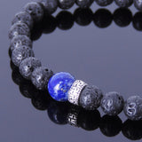 Men/Women Gemstone Bracelet Lava Rock Lapis 925 Sterling Silver Mantra Spacer DiyNotion BR374