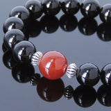 Handmade Men/Women Gemstone Bracelet Black Onyx Red Agate S925 Sterling Silver Spacers DiyNotion BR378