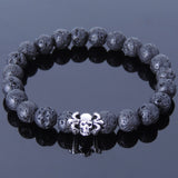 Handmade Men/Women Elastic Bracelet Lava Rock 925 Sterling Silver Skull DiyNotion BR373