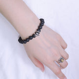 Handmade Men/Women Elastic Bracelet Lava Rock 925 Sterling Silver Skull DiyNotion BR373