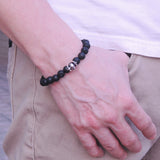 Handmade Men/Women Elastic Bracelet Lava Rock 925 Sterling Silver Skull DiyNotion BR373