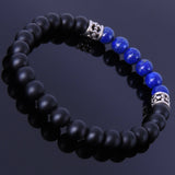 Men's Women Matte Black Onyx Lapis Sterling Silver Bracelet Gemstone Fleur de Lis Spacer DiyNotion Handmade BR251