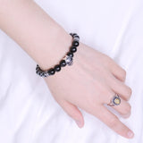 Men's Women Hematite Black Obsidian Sterling Silver Skull Bracelet 925 Cross Spacer DiyNotion Handmade BR139