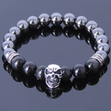 Men's Women Hematite Black Obsidian Sterling Silver Skull Bracelet 925 Cross Spacer DiyNotion Handmade BR139