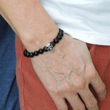 Handmade Men Women Gemstone Black Obsidian 925 Sterling Silver Skull DiyNotion BR174