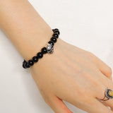 Handmade Men Women Gemstone Black Obsidian 925 Sterling Silver Skull DiyNotion BR174