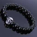 Handmade Men Women Gemstone Black Obsidian 925 Sterling Silver Skull DiyNotion BR174