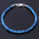Men's Women Blue Apatite Sterling Silver Bracelet Natural Gemstone 925 Bead Clasp DiyNotion Handmade BR228