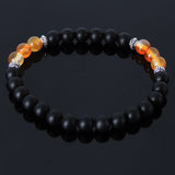 Men's Women Matte Black Onyx Carnelian Sterling Silver Bracelet 925 Spacer Gemstone DiyNotion Handmade BR237