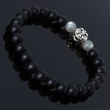 Men's Women Matte Black Onyx Labradorite Sterling Silver Bracelet 925 Fleur de Lis Bead DiyNotion Handmade BR233