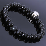 Handmade Men Women Gemstone Black Obsidian 925 Sterling Silver Skull DiyNotion BR174