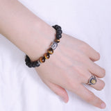 Men's Women Tiger Eye Lava Rock Sterling Silver Bracelet 925 Buddha Mantra Spacer DiyNotion Handmade BR377