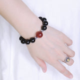 Handmade Men/Women Gemstone Bracelet Black Onyx Red Agate S925 Sterling Silver Spacers DiyNotion BR378