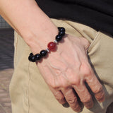 Handmade Men/Women Gemstone Bracelet Black Onyx Red Agate S925 Sterling Silver Spacers DiyNotion BR378