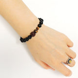 Men Women Black Obsidian Tiger Eye Bracelet Gemstone India Rosewood Lotus DiyNotion BR196