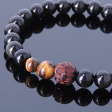 Men Women Black Obsidian Tiger Eye Bracelet Gemstone India Rosewood Lotus DiyNotion BR196