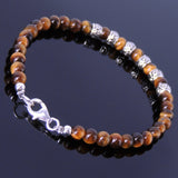 Men's Women Tiger Eye Sterling Silver Bracelet 925 Lucky Beads & Clasp Gemstone DiyNotion Handmade BR183