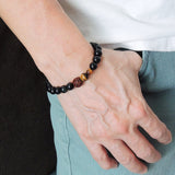 Men Women Black Obsidian Tiger Eye Bracelet Gemstone India Rosewood Lotus DiyNotion BR196