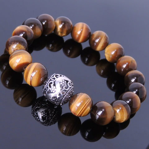 Men's Women Tiger Eye Sterling Silver Bracelet 925 Charm Gemstone DiyNotion Handmade BR024