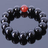 Men's Gemstone Elastic Bracelet 14mm Black Onyx 14mm Red Agate DiyNotion BR078