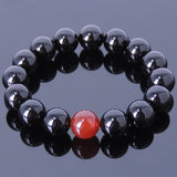 Men's Gemstone Elastic Bracelet 14mm Black Onyx 14mm Red Agate DiyNotion BR078